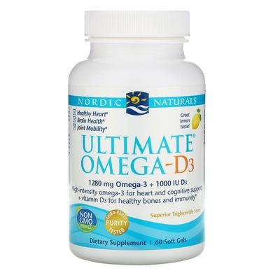 Риб'ячий жир омега Д3 (лимон), Ultimate Omega-D3, Nordic Naturals, лимон, 1280 мг, 60 капсул - фото