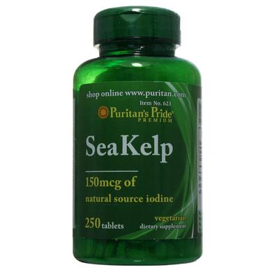 Йод з водоростей, Sea Kelp, Puritan's Pride, 150 мкг, 250 таблеток - фото