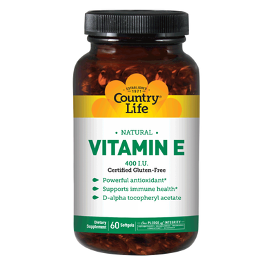 Натуральный витамин Е, 400 МЕ, Country Life, 60 капсул - фото