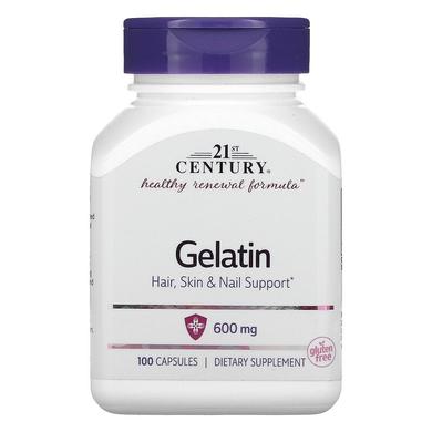 Желатин гидролизат, Gelatin, 21st Century, 600 мг, 100 капсул - фото