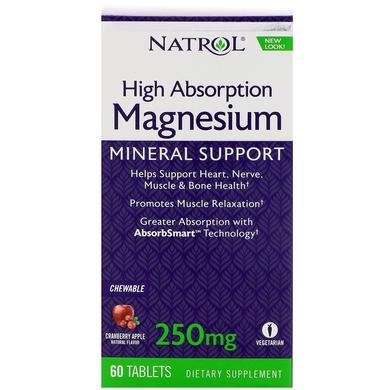 Магній, смак яблук і журавлини, Magnesium, Natrol, 250 мг, 60 жувальних таблеток - фото