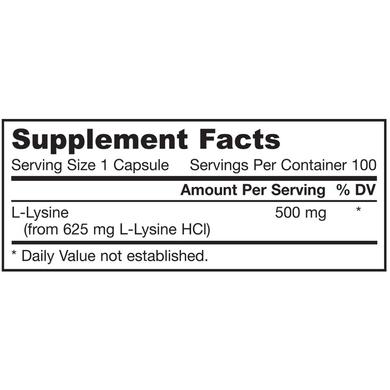 Лізин, L-Lysine, Jarrow Formulas, 500 мг, 100 капсул - фото