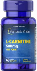 Л-карнитин, L-Carnitine, Puritan's Pride, 500 мг, 60 капсул - фото