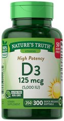 Витамин D3, Vitamin D3, Nature's Truth, 5000 МЕ, 300 гелевых капсул - фото