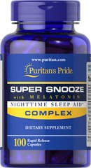 Супер дремота с мелатонином, Super Snooze with Melatonin, Puritan's Pride, 100 капсул - фото