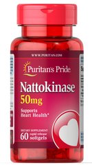Наттокиназа, Nattokinase, Puritan's Pride, 50 мг, 60 капсул - фото