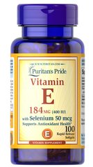 Витамин Е с селеном, Vitamin E, Puritan's Pride, 400 МЕ/50 мкг, 100 гелевых капсул - фото
