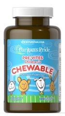 Мультивитамины для детей, Pre-Vites, Puritan's Pride, вкус апельсина, 100 жевательных таблеток - фото