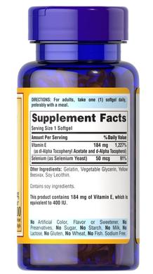 Вітамін Е з селеном, Vitamin E, Puritan's Pride, 400 МО / 50 мкг, 100 гелевих капсул - фото