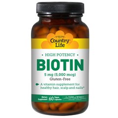 Біотин, Biotin, Country Life, 5 мг, 60 капсул - фото