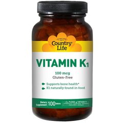 Витамин К-1, Vitamin K1, Country Life, 100 мкг, 100 таблеток - фото