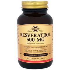 Ресвератрол (Resveratrol), Solgar, 500 мг, 30 капсул - фото