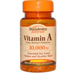 Витамин А, Vitamin A, Sundown Naturals, 10,000 МЕ, 100 капсул - фото