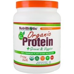 Протеин, зелень и овощи, Protein, NutriBiotic, вкус кремовой ванили, органик, для веганов, 540 г - фото