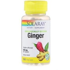Корень имбиря, Ginger Root, Solaray, органик, 540 мг, 100 капсул - фото