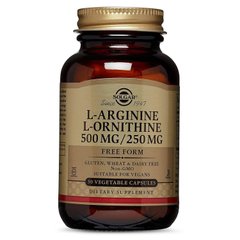 Aргинин орнитин, L-Arginine L-Ornithine, Solgar, 500/250 мг, 50 капсул - фото