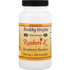Жиросжигатель кетоны малины, Razberi-K, Raspberry Ketones, Healthy Origins, 300 мг, 180 капсул - фото