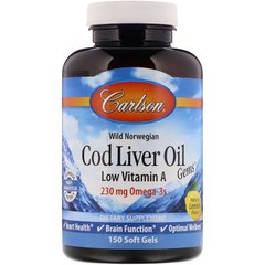 Рыбий жир из печени трески, Cod Liver Oil, Carlson Labs, лимон, 1000 мг, 150 капсул - фото