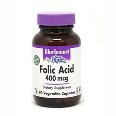 Фолиевая кислота 400 мг, Folic Acid, Bluebonnet Nutrition, 90 вегетарианских капсул - фото