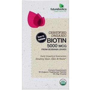 Биотин, Biotin, FutureBiotics, органик, 5000 мг, 60 капсул - фото