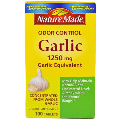 Чеснок, Garlic, Nature Made, без запаха, 1250 мг, 100 таблеток - фото