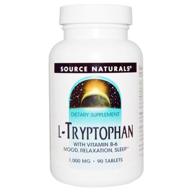 Триптофан, L-Tryptophan, Source Naturals, 1000 мг, 90 таблеток - фото