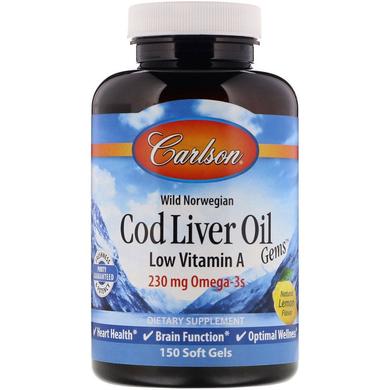 Риб'ячий жир з печінки тріски, Cod Liver Oil, Carlson Labs, лимон, 1000 мг, 150 капсул - фото