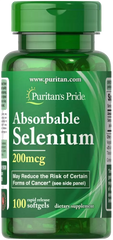 Селен, Absorbable Selenium, Puritan's Pride, 200 мкг, 100 гелевих капсул - фото