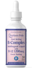 Вітамін B-комплекс під'язикова рідина з вітаміном B-12, Vitamin B-Complex Sublingual Liquid with Vitamin B-12, Puritan's Pride, 59 мл - фото
