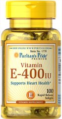 Витамин Е, Vitamin E, Puritan's Pride, 400 МЕ, 100 гелевых капсул - фото