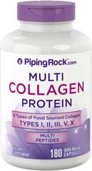 Колаген, Multi Collagen Protein Types I, II, III, V, X, Piping Rock, 2000 мг, 180 капсул - фото