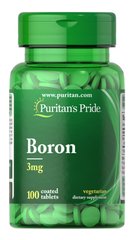 Бор, Boron, Puritan's Pride, 3 мг, 100 таблеток - фото