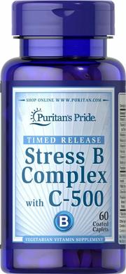 Комлпекс В с витамином С, Stress Vitamin B-Complex with Vitamin C-500 Timed Release, Puritan's Pride, 60 каплет - фото