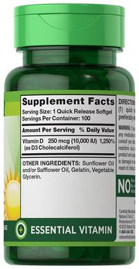 Витамин D3, Vitamin D3, Nature's Truth, 10000 МЕ, 100 гелевых капсул - фото