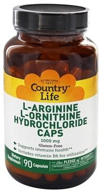 Аргинин+Орнитин, L-Arginine/L-Ornithine, Country Life, 90 капсул - фото