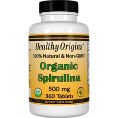 Спіруліна, Healthy Origins, органік, 500 мг, 360 таблеток - фото