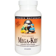 Вітаміни і мінерали для дітей, Mega-Kid, Source Naturals, смак ягід, 60 жувальних таблеток - фото