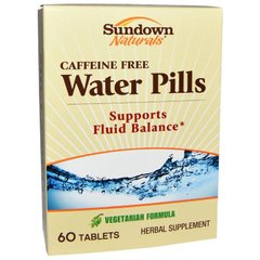 Мочегонное без кофеина, Water Pills, Sundown Naturals, 60 таблеток - фото
