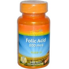 Фолиевая кислота и В12, Folic Acid Plus B-12, Thompson, 800 мкг, 30 таблеток - фото
