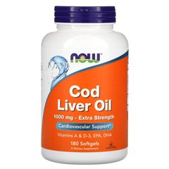 Риб'ячий жир з печінки тріски, Cod Liver Oil, Now Foods, 1000 мг, 180 гелевих капсул - фото