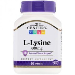 Лізин, L- лізин, L-Lysine, 21st Century, 600 мг, 90 таблеток - фото
