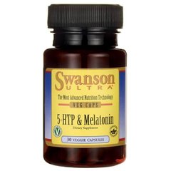 5 НТР + Мелатонин, 5-Htp + Melatonin, Swanson, 30 растительных капсул - фото