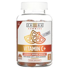 Zhou Nutrition, Витамин C +, апельсиновый вкус, 60 веганских жевательных таблеток (ZHO-96739) - фото