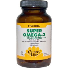 Омега-3 (концентрат), Super Omega-3, Country Life, 60 капсул - фото