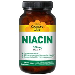 Ніацин, Niacin, Country Life, 500 мг, 90 таблеток - фото