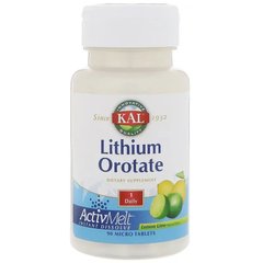 Оротат лития, со вкусом лимона и лайма, Lithium Orotate, Kal, 5 мг, 90 таблеток - фото