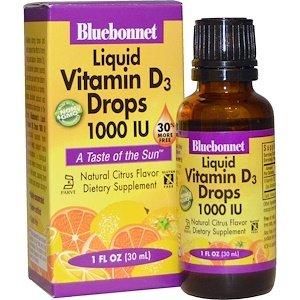 Витамин Д3, Vitamin D3, Bluebonnet Nutrition, капли, цитрус, 1000 МЕ, 30 мл - фото