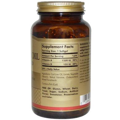 Витамин А и Д из печени трески (Vitamin A D), Solgar, 250 капсул - фото