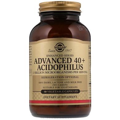 Пробіотики, Advanced 40+ Acidophilus, Solgar, без молочних продуктів, 60 капсул - фото