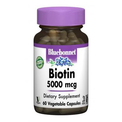 Биотин (B7) 5000 мкг, Bluebonnet Nutrition, 60 гелевых капсул - фото